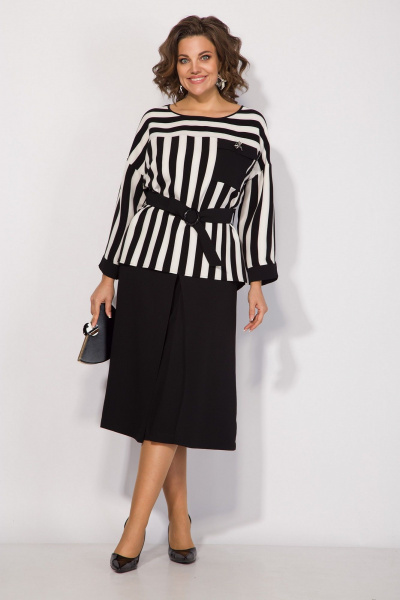 Демисезонный черный комплект блузы и брюк из текстиля Liliana 1386 - фото 1