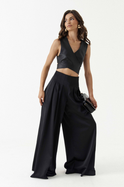 Брюки с встречными складками из текстиля для нарядных образов Панда 194960w черный - фото 1