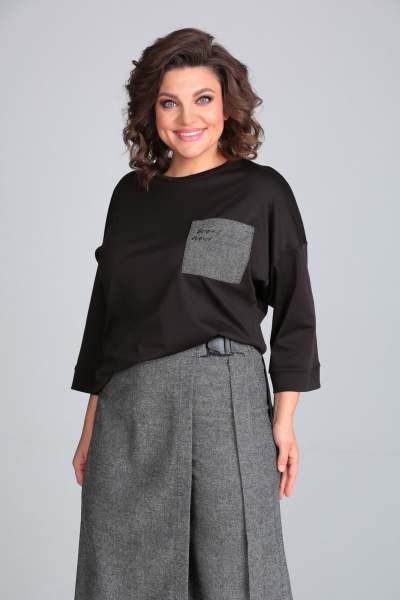 Брюки-кюлоты из мягкой ткани с запахом и свободным кроем Michel chic 1317/1 черный/темно-серый - фото 7