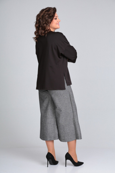 Брюки-кюлоты из мягкой ткани с запахом и свободным кроем Michel chic 1317/1 черный/темно-серый - фото 4
