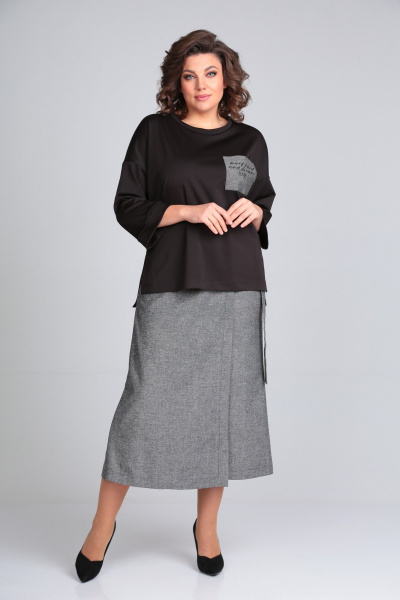 Брюки-кюлоты из мягкой ткани с запахом и свободным кроем Michel chic 1317/1 черный/темно-серый - фото 1