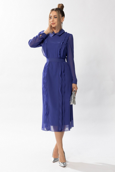 Платье шифон с рельефами и съемным поясом, на подкладке Golden Valley 44057 синий - фото 1