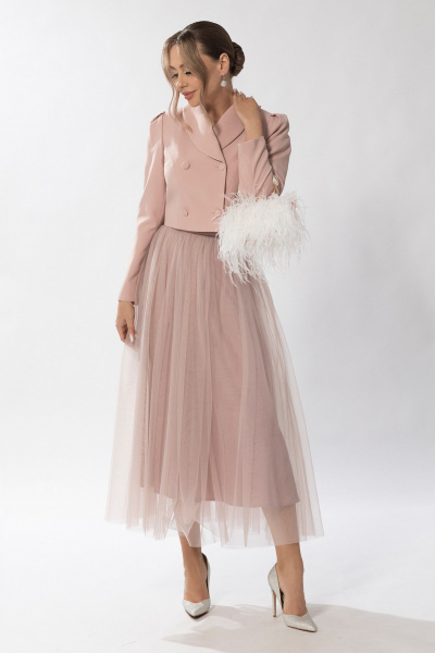 Круглогодичный жакет и юбка с фатином и бантами Golden Valley 6623 розовый - фото 1