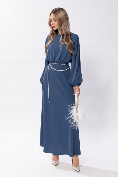 Круглогодичное платье в нарядном стиле с поясом синее Golden Valley 44095 синий - фото 1