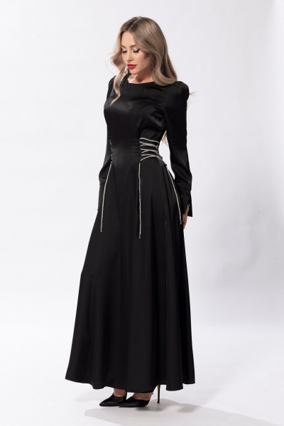 Круглогодичное платье с рельефами и декоративным шнуром Golden Valley 44206 черный - фото 4
