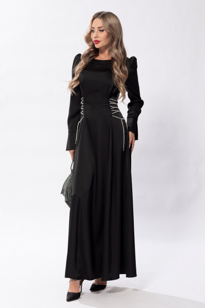 Круглогодичное платье с рельефами и декоративным шнуром Golden Valley 44206 черный - фото 1