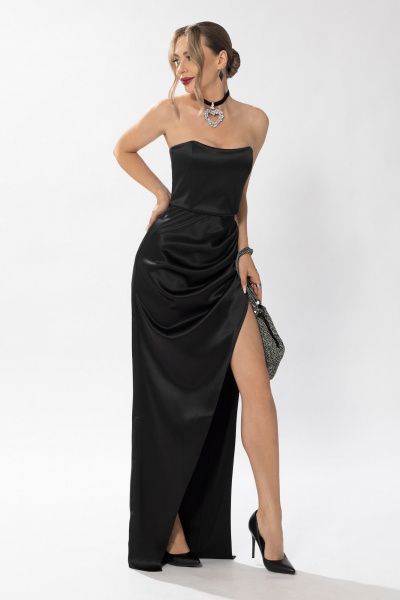 Круглогодичное платье из текстиля с рельефами и складками Golden Valley 44241 черный - фото 1