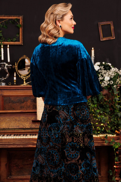 Демисезонный комплект жакет и юбка из бархата с декором Мода Юрс 2625 бирюза - фото 6
