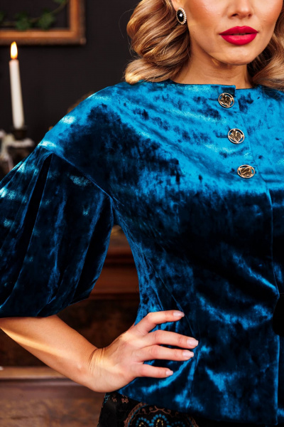 Демисезонный комплект жакет и юбка из бархата с декором Мода Юрс 2625 бирюза - фото 5