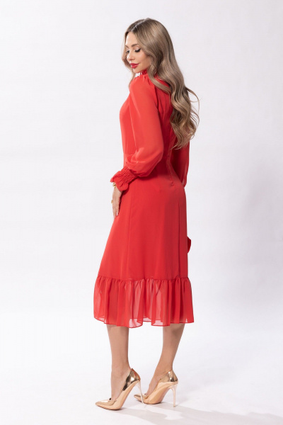 Платье нарядное из текстиля и шифона с венгерской сборкой и асимметрией Golden Valley 4879 красный - фото 2