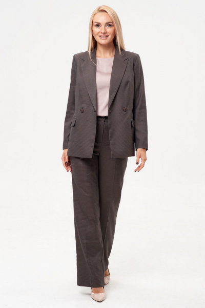 Брюки-карго и жакет деловой стиль с талиевыми рельефами IVARI 10609 гусиная_лапка_коричневая - фото 3