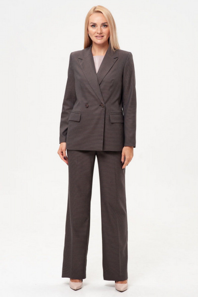 Брюки-карго и жакет деловой стиль с талиевыми рельефами IVARI 10609 гусиная_лапка_коричневая - фото 1