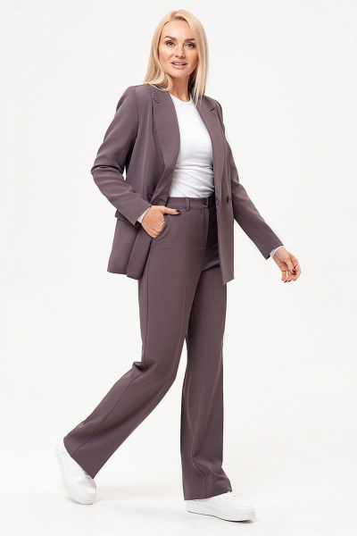 Брюки и жакет деловой стиль с высокой посадкой IVARI 10609 какао - фото 4