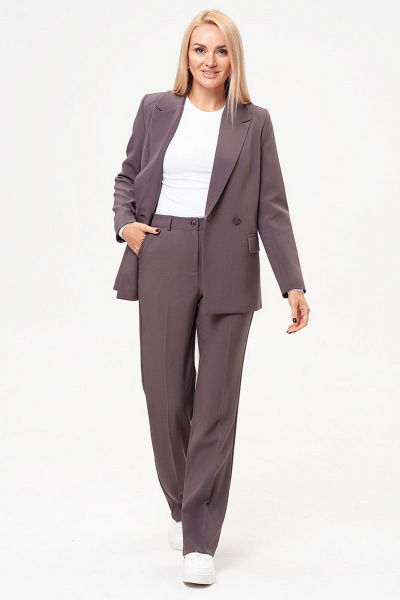 Брюки и жакет деловой стиль с высокой посадкой IVARI 10609 какао - фото 3