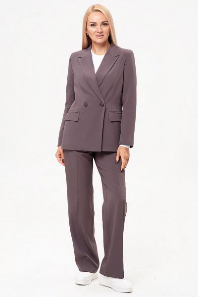 Брюки и жакет деловой стиль с высокой посадкой IVARI 10609 какао - фото 1