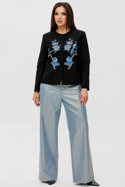 Жакет короткий с вышивкой и отделкой тесьмой Ma Сherie 1134 черный - фото 8