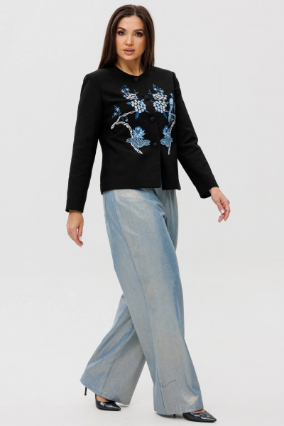 Жакет короткий с вышивкой и отделкой тесьмой Ma Сherie 1134 черный - фото 6