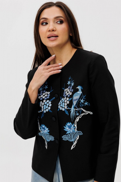 Жакет короткий с вышивкой и отделкой тесьмой Ma Сherie 1134 черный - фото 5