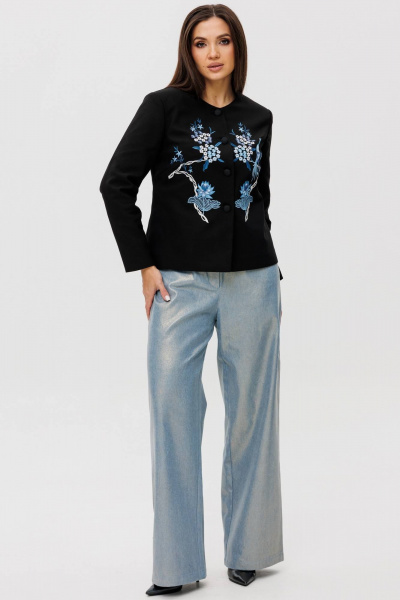 Жакет короткий с вышивкой и отделкой тесьмой Ma Сherie 1134 черный - фото 4