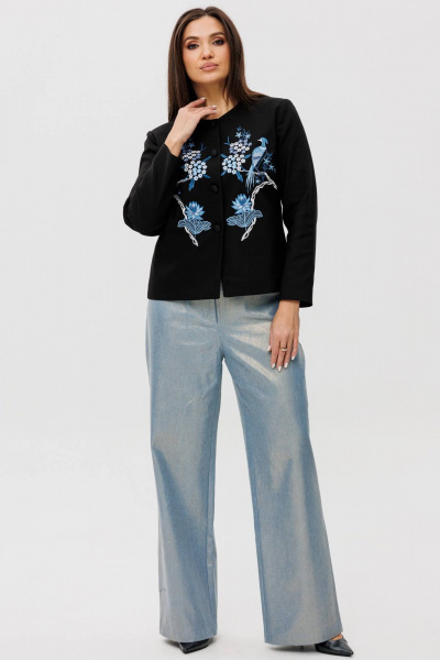 Жакет короткий с вышивкой и отделкой тесьмой Ma Сherie 1134 черный - фото 3