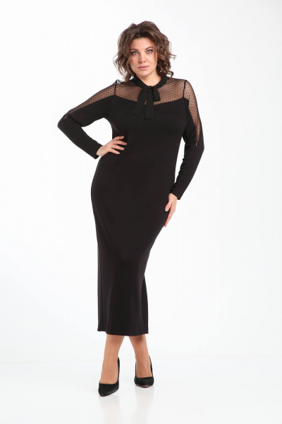 Платье из гипюра и трикотажа в нарядном стиле демисезон Karina deLux M-1300 черный - фото 3
