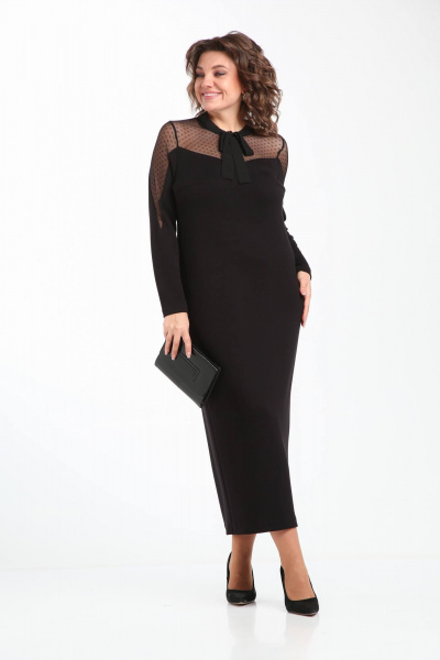 Платье из гипюра и трикотажа в нарядном стиле демисезон Karina deLux M-1300 черный - фото 2