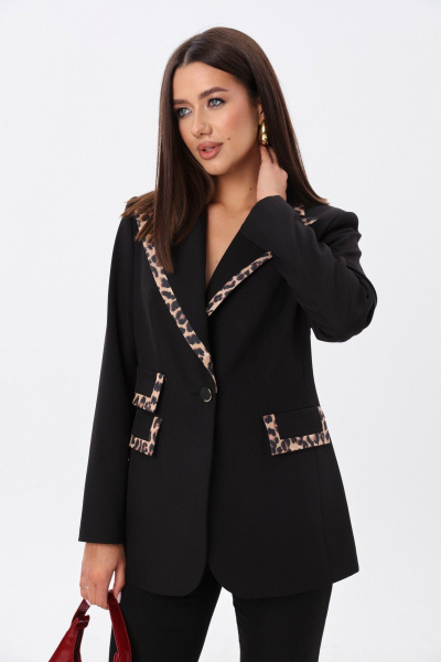 Костюм из жакета и брюк с леопардовым кантом LM К5005 - фото 9