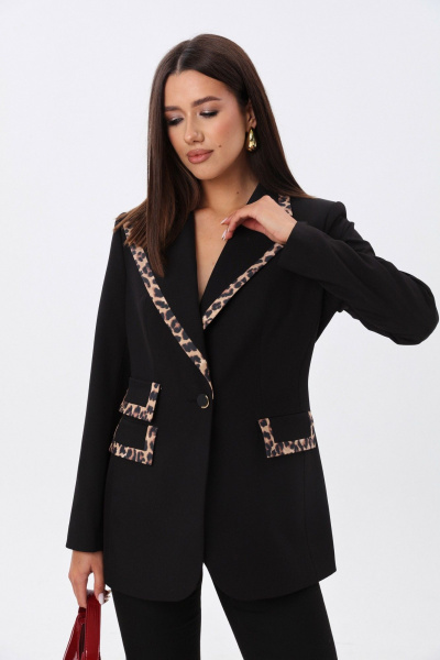 Костюм из жакета и брюк с леопардовым кантом LM К5005 - фото 8