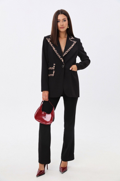 Костюм из жакета и брюк с леопардовым кантом LM К5005 - фото 5
