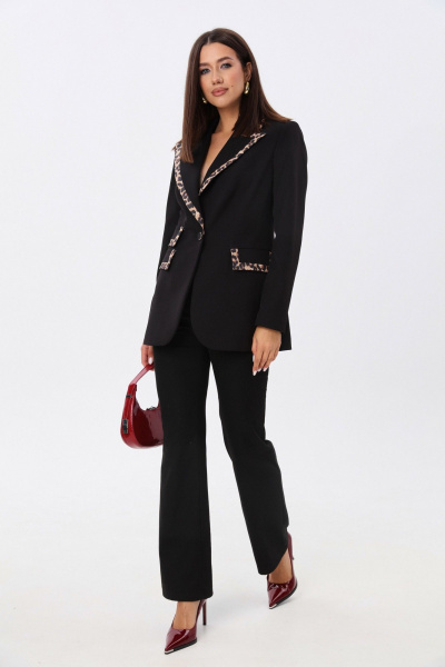 Костюм из жакета и брюк с леопардовым кантом LM К5005 - фото 2