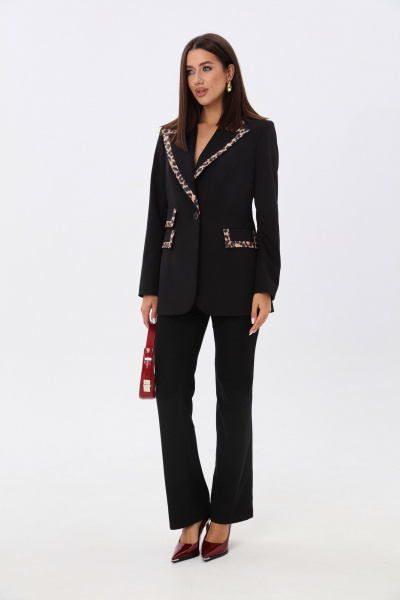 Костюм из жакета и брюк с леопардовым кантом LM К5005 - фото 1
