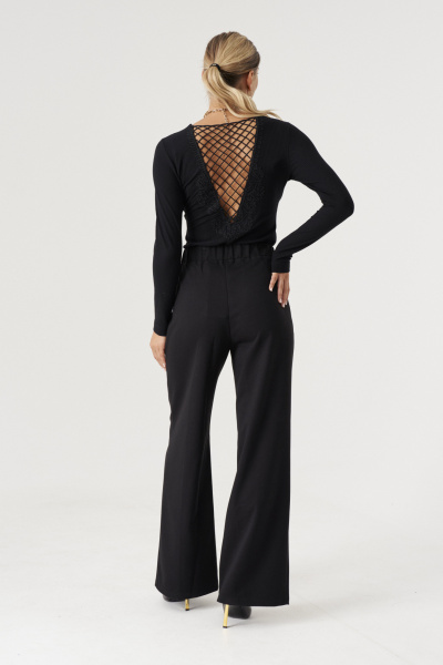 Стильный трикотажный джемпер боди с застежкой Панда 207040w черный - фото 4