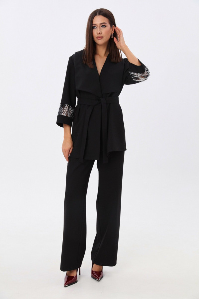Костюм 2-ка брюки и кардиган из текстиля демисезонный LM К4445 черный - фото 3