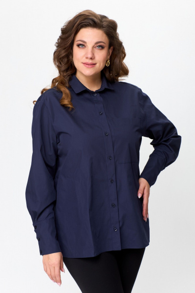 Рубашка свободного кроя в стиле оверсайз из текстиля Avenue 0301-8 синий - фото 1