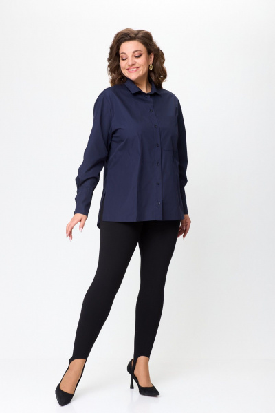Рубашка свободного кроя в стиле оверсайз из текстиля Avenue 0301-8 синий - фото 3
