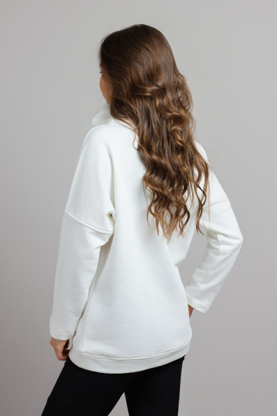 Демисезонный свободный худи из трикотажа хлопка Mirolia 1217 кремовый - фото 5