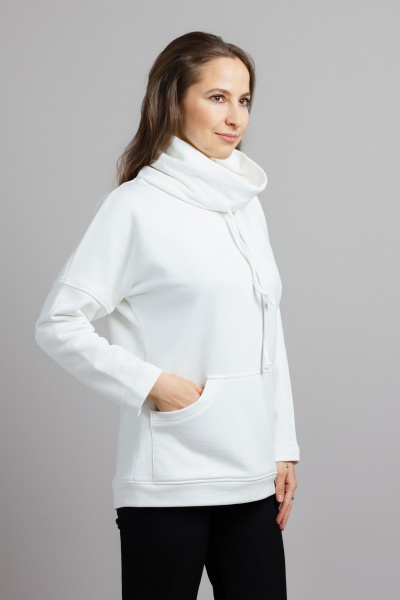 Демисезонный свободный худи из трикотажа хлопка Mirolia 1217 кремовый - фото 4