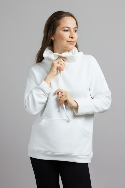 Демисезонный свободный худи из трикотажа хлопка Mirolia 1217 кремовый - фото 2