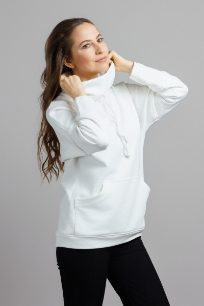 Демисезонный свободный худи из трикотажа хлопка Mirolia 1217 кремовый - фото 1