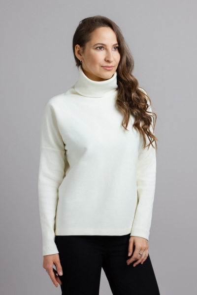 Джемпер с сетчатым и текстурным акцентом стиль на каждый день Mirolia 1219 кремовый - фото 4