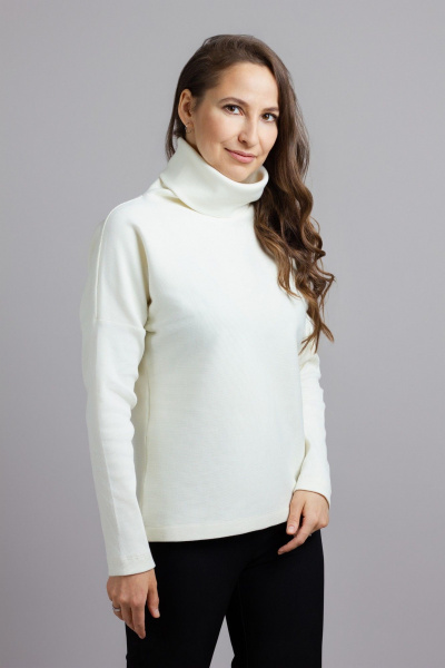 Джемпер с сетчатым и текстурным акцентом стиль на каждый день Mirolia 1219 кремовый - фото 3