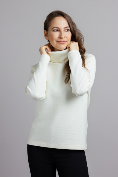 Джемпер с сетчатым и текстурным акцентом стиль на каждый день Mirolia 1219 кремовый - фото 1