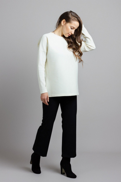 Туника из трикотажа и хлопка свободный крой для демисезона Mirolia 1221 кремовый - фото 4