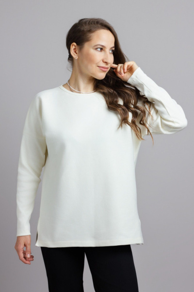 Туника из трикотажа и хлопка свободный крой для демисезона Mirolia 1221 кремовый - фото 1