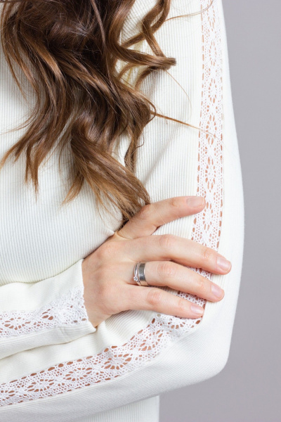 Джемпер из трикотажа с отделкой из хлопка для ежедневного стиля Mirolia 1223 кремовый - фото 4