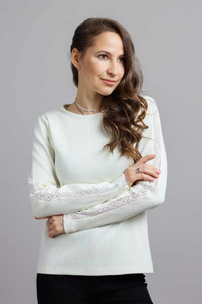 Джемпер из трикотажа с отделкой из хлопка для ежедневного стиля Mirolia 1223 кремовый - фото 3