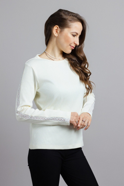 Джемпер из трикотажа с отделкой из хлопка для ежедневного стиля Mirolia 1223 кремовый - фото 1