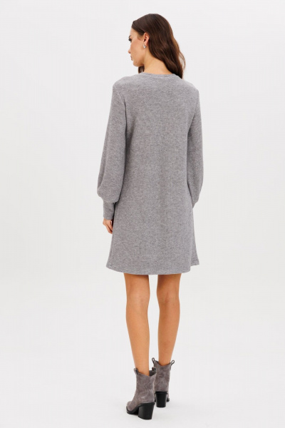Демисезонное платье-трапеция из мягкого трикотажа с поясом AVEEVA 5210 серый - фото 6