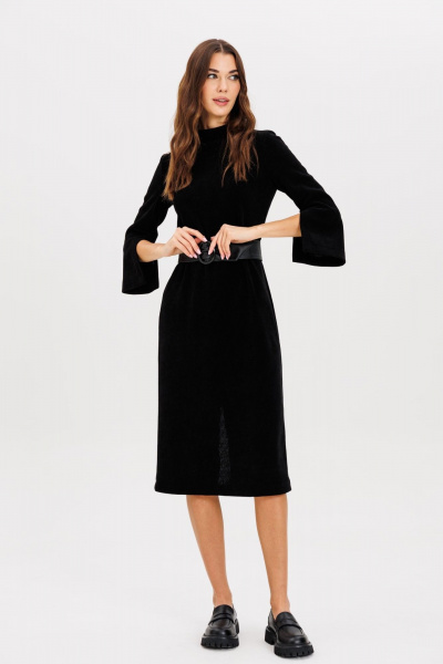 На каждый день платье полуприлегающего силуэта с поясом из трикотажа AVEEVA 5211 черный - фото 3