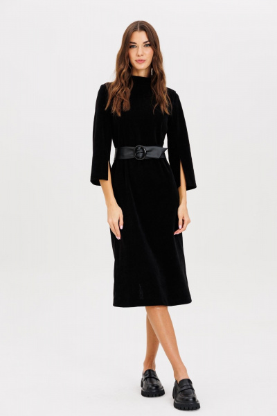 На каждый день платье полуприлегающего силуэта с поясом из трикотажа AVEEVA 5211 черный - фото 2